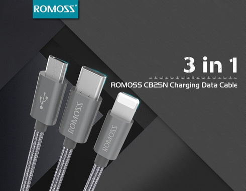 Romoss 3 in 1 Fast Charging cable for iPhone / Type-C / Micro 2.4A - CB25A